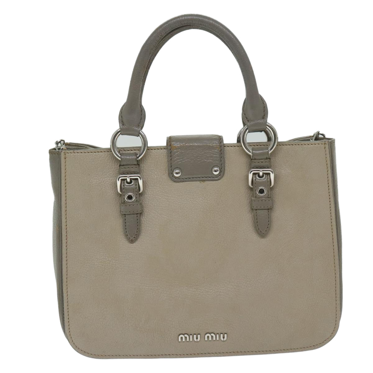 Miu Miu Hand Bag Leather 2way Gray Auth yb417 - 0