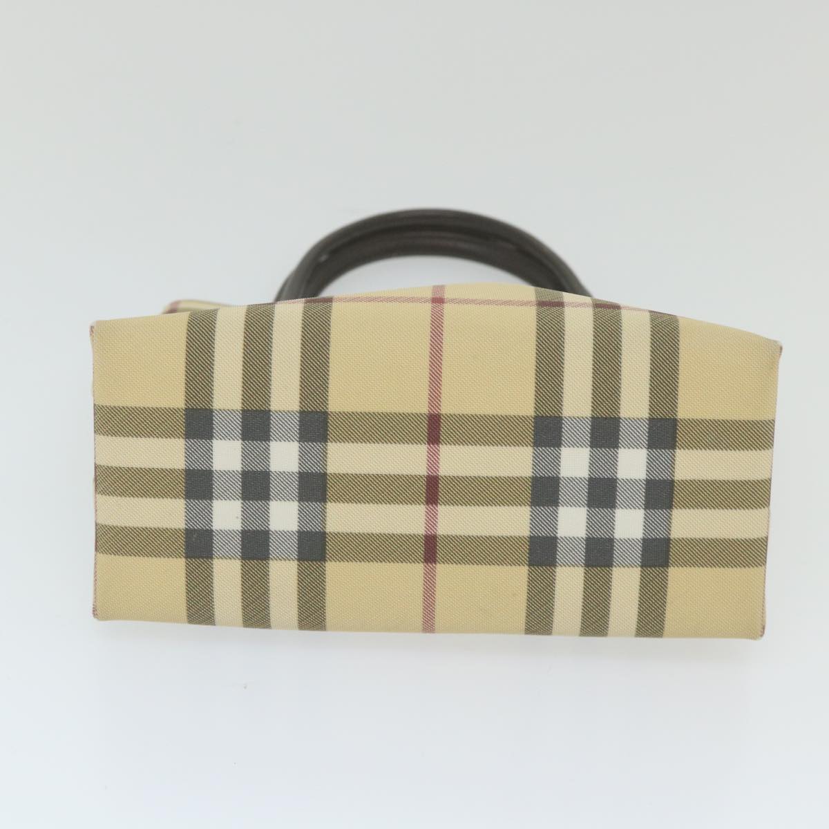 BURBERRY Nova Check Hand Bag PVC Leather Beige Auth yb436