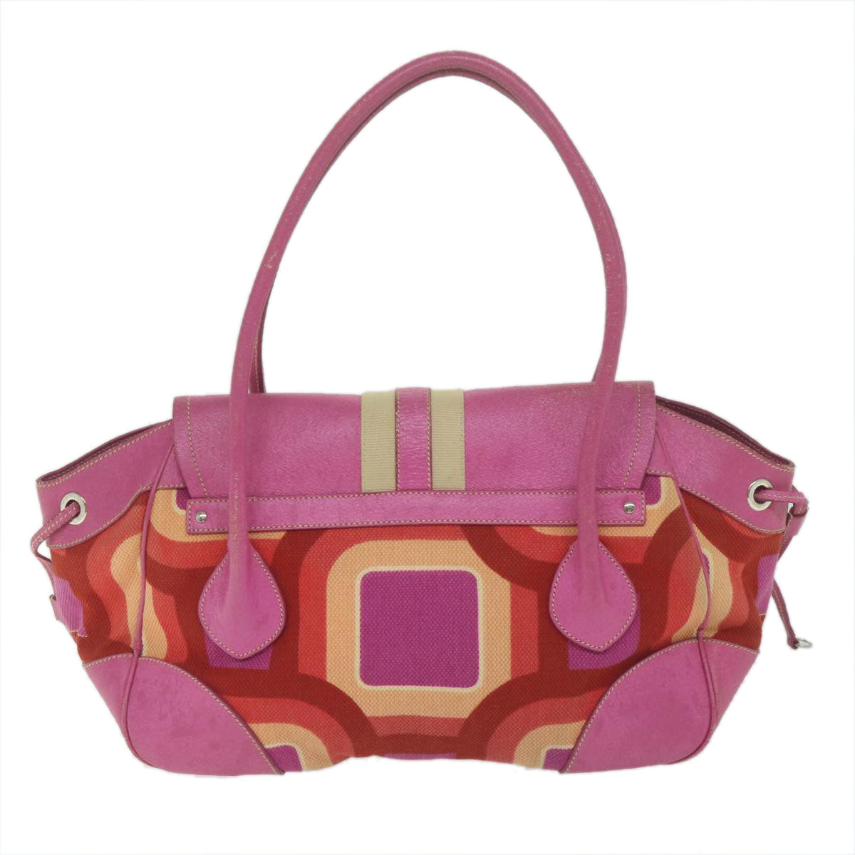 PRADA Hand Bag Canvas Leather Pink Auth yb438 - 0