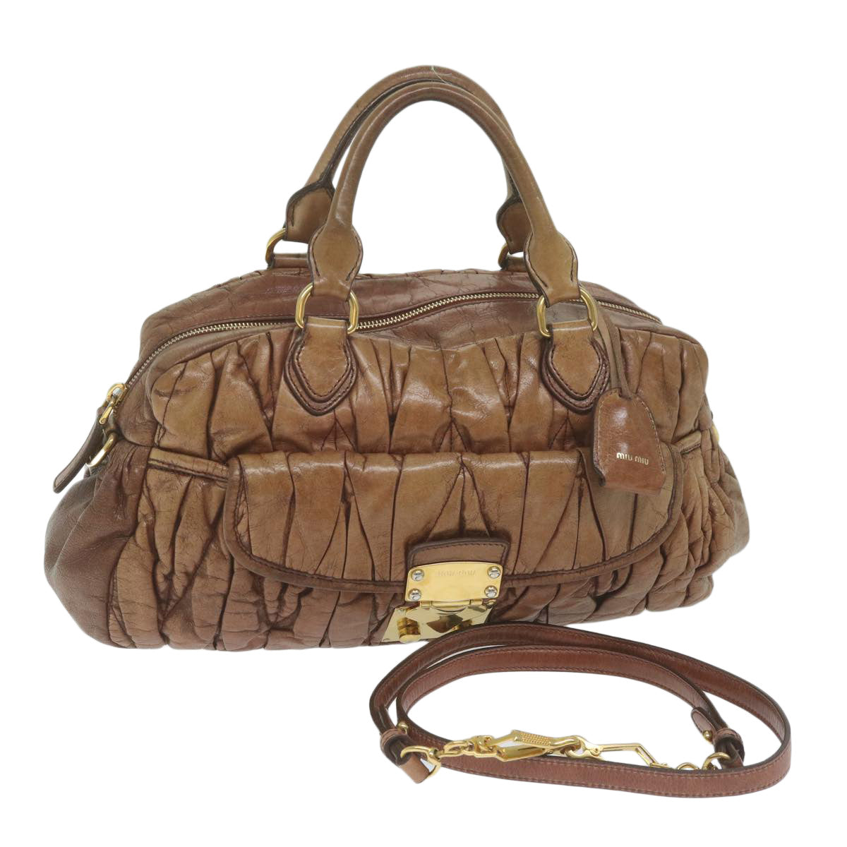 Miu Miu Materasse Hand Bag Leather 2way Brown Auth yb461