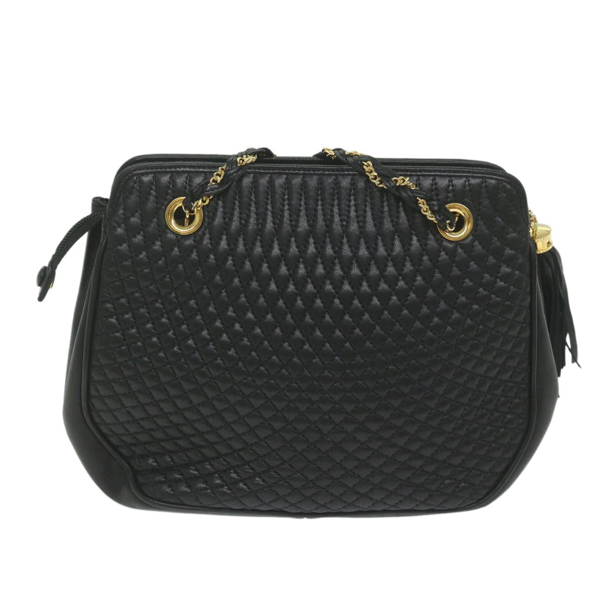 BALLY Quilted Chain Shoulder Bag Leather Black Auth yb484 - 0