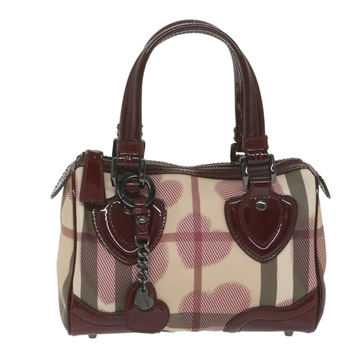 BURBERRY Nova Check Boston Bag Coated Canvas Beige Auth yk10008