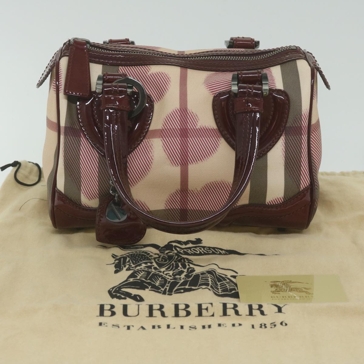 BURBERRY Nova Check Boston Bag Coated Canvas Beige Auth yk10008