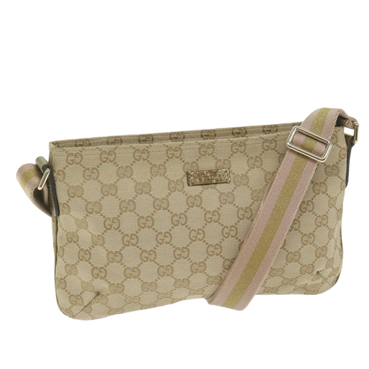 GUCCI GG Canvas Sherry Line Shoulder Bag Beige Gold Pink 189749 Auth yk10013