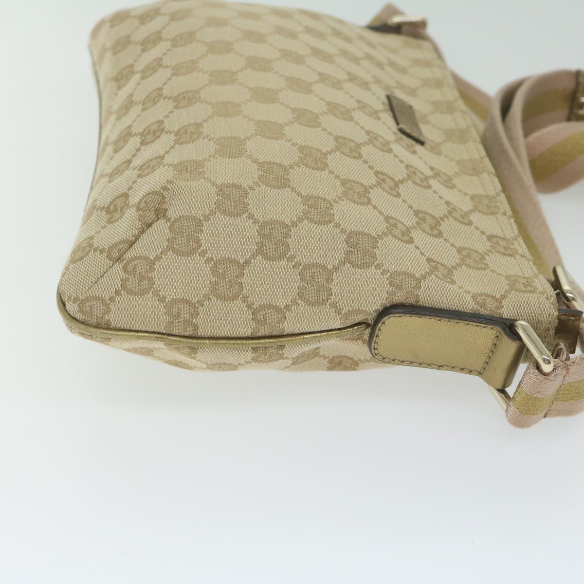 GUCCI GG Canvas Sherry Line Shoulder Bag Beige Gold Pink 189749 Auth yk10013