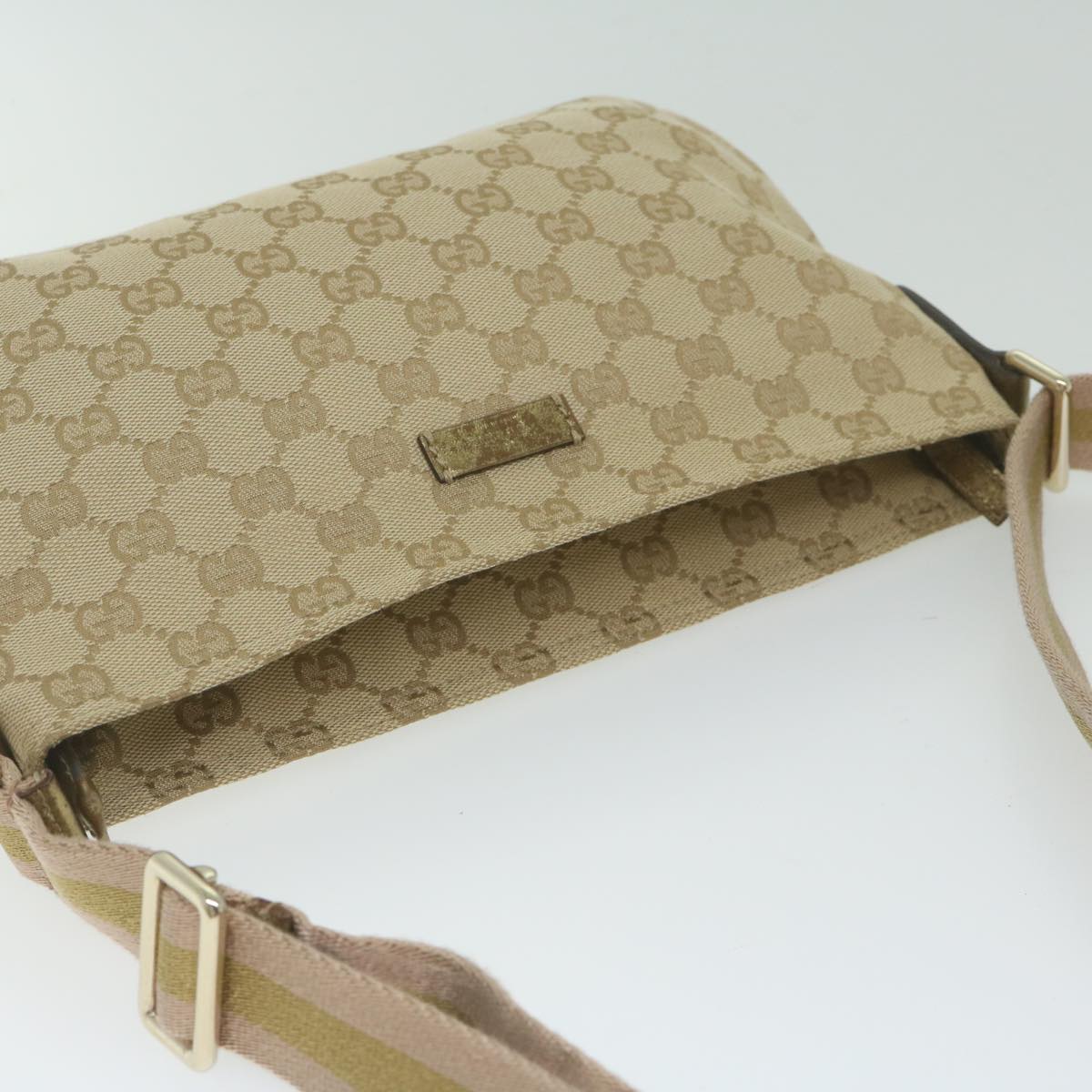 GUCCI GG Canvas Sherry Line Shoulder Bag Beige Gold Pink 189749 Auth yk10013