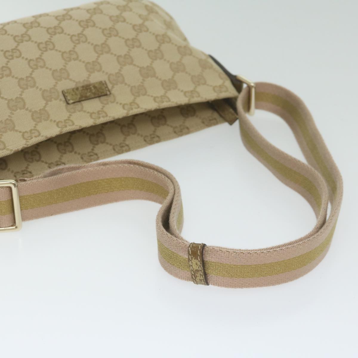 GUCCI GG Canvas Sherry Line Shoulder Bag Beige Gold Pink 189749 Auth yk10013