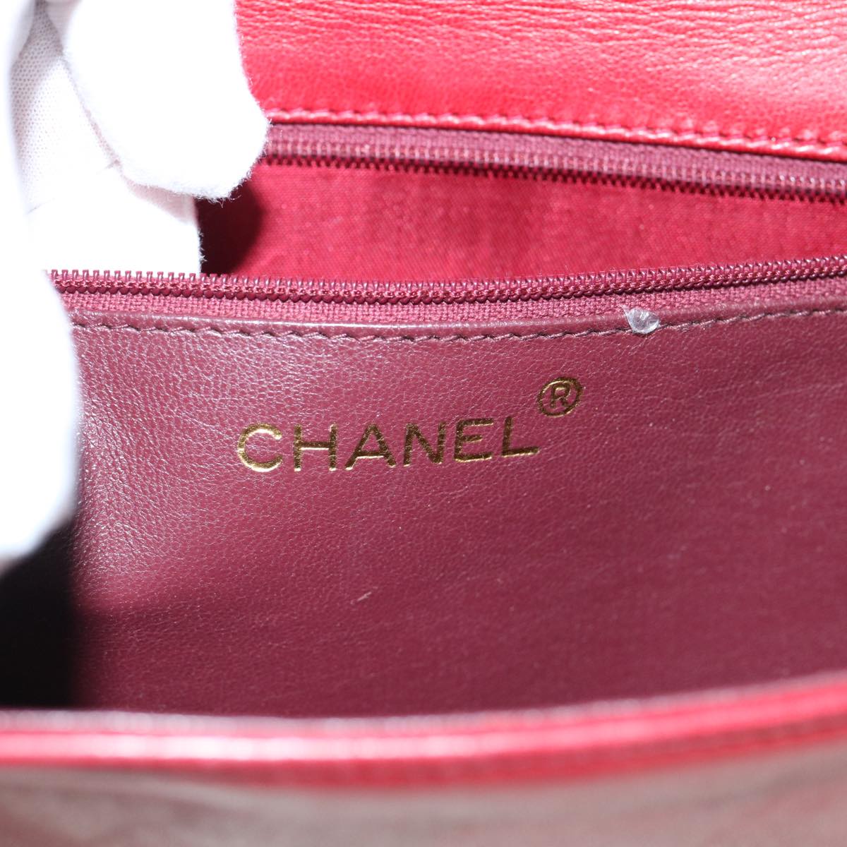 CHANEL COCO Mark Chain Shoulder Bag Lamb Skin Red CC Auth yk10052