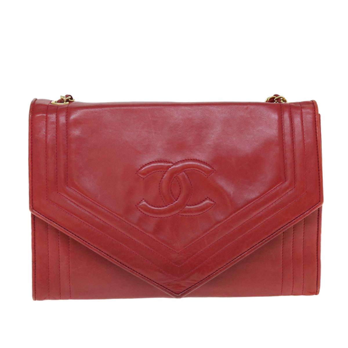 CHANEL COCO Mark Chain Shoulder Bag Lamb Skin Red CC Auth yk10052