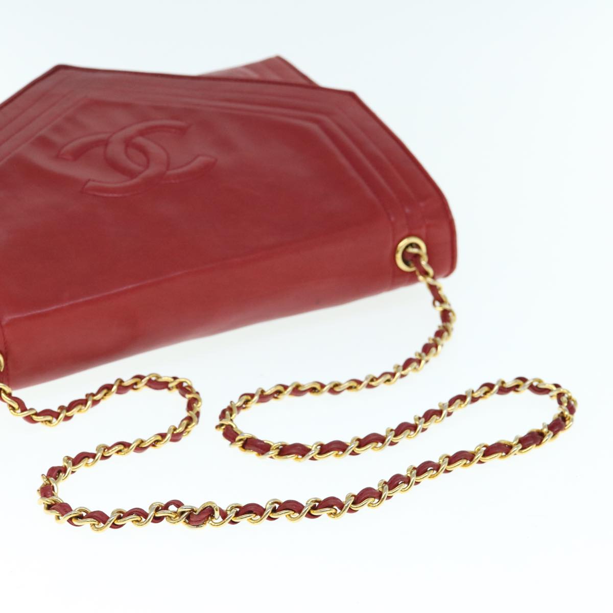 CHANEL COCO Mark Chain Shoulder Bag Lamb Skin Red CC Auth yk10052