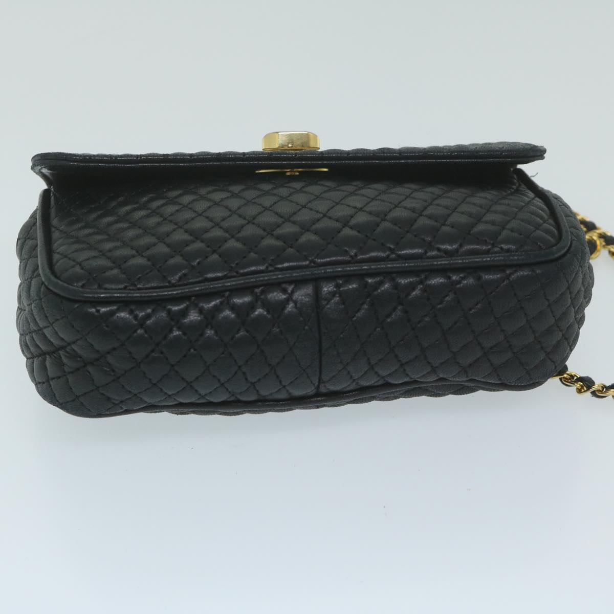 BALLY Quilted Chain Shoulder Bag Leather Black Auth yk10119