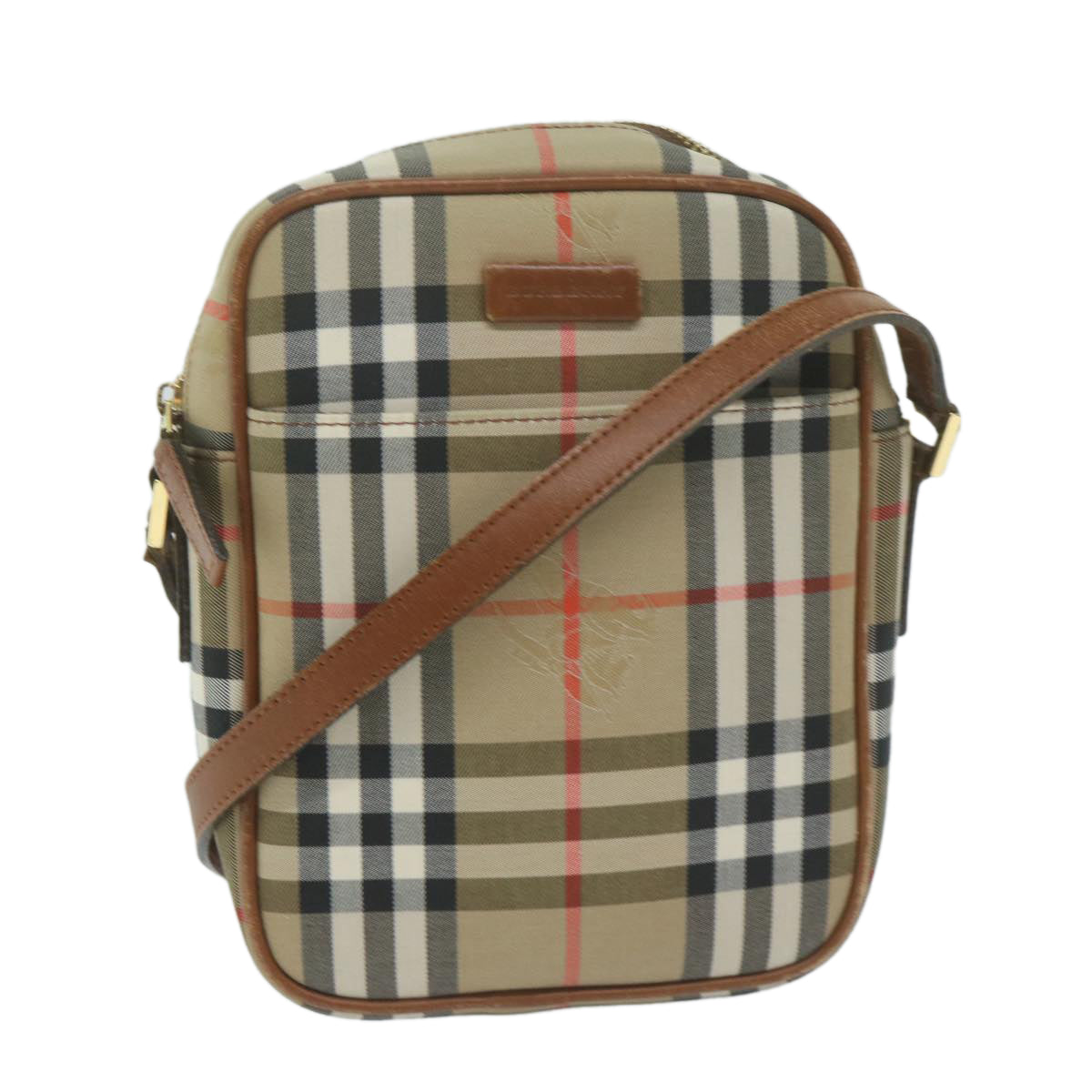 BURBERRY Nova Check Shoulder Bag Nylon Canvas Beige Auth yk10139