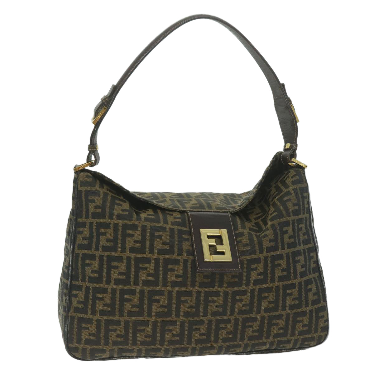 FENDI Zucca Canvas Shoulder Bag Brown Black Auth yk10162