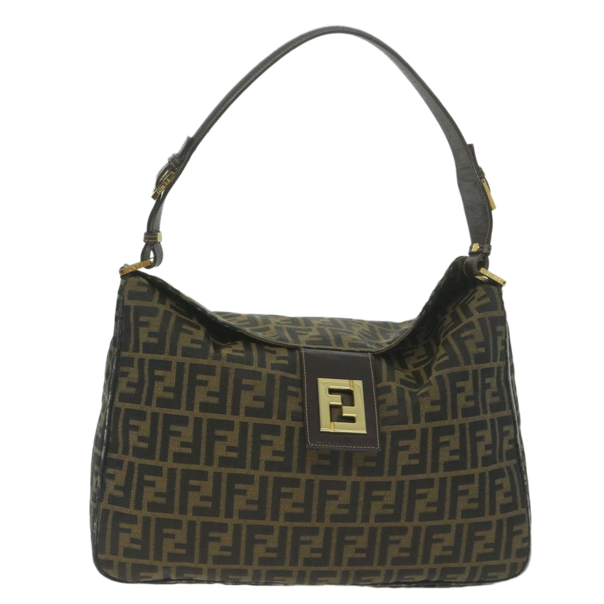 FENDI Zucca Canvas Shoulder Bag Brown Black Auth yk10162