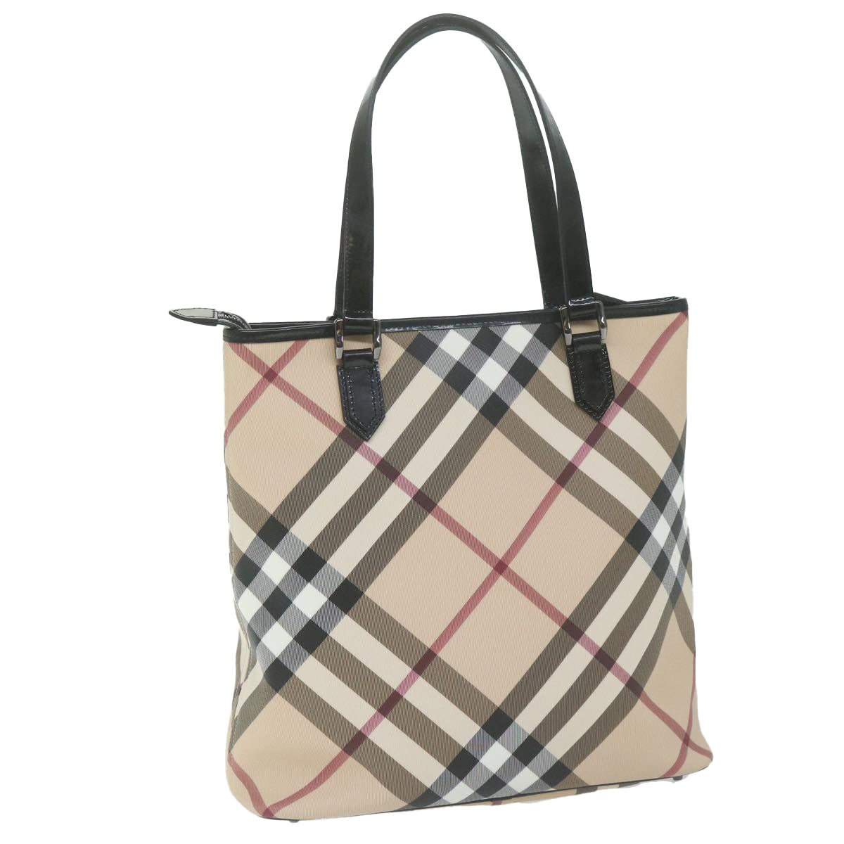 BURBERRY Nova Check Tote Bag Coated Canvas Beige Auth yk10177