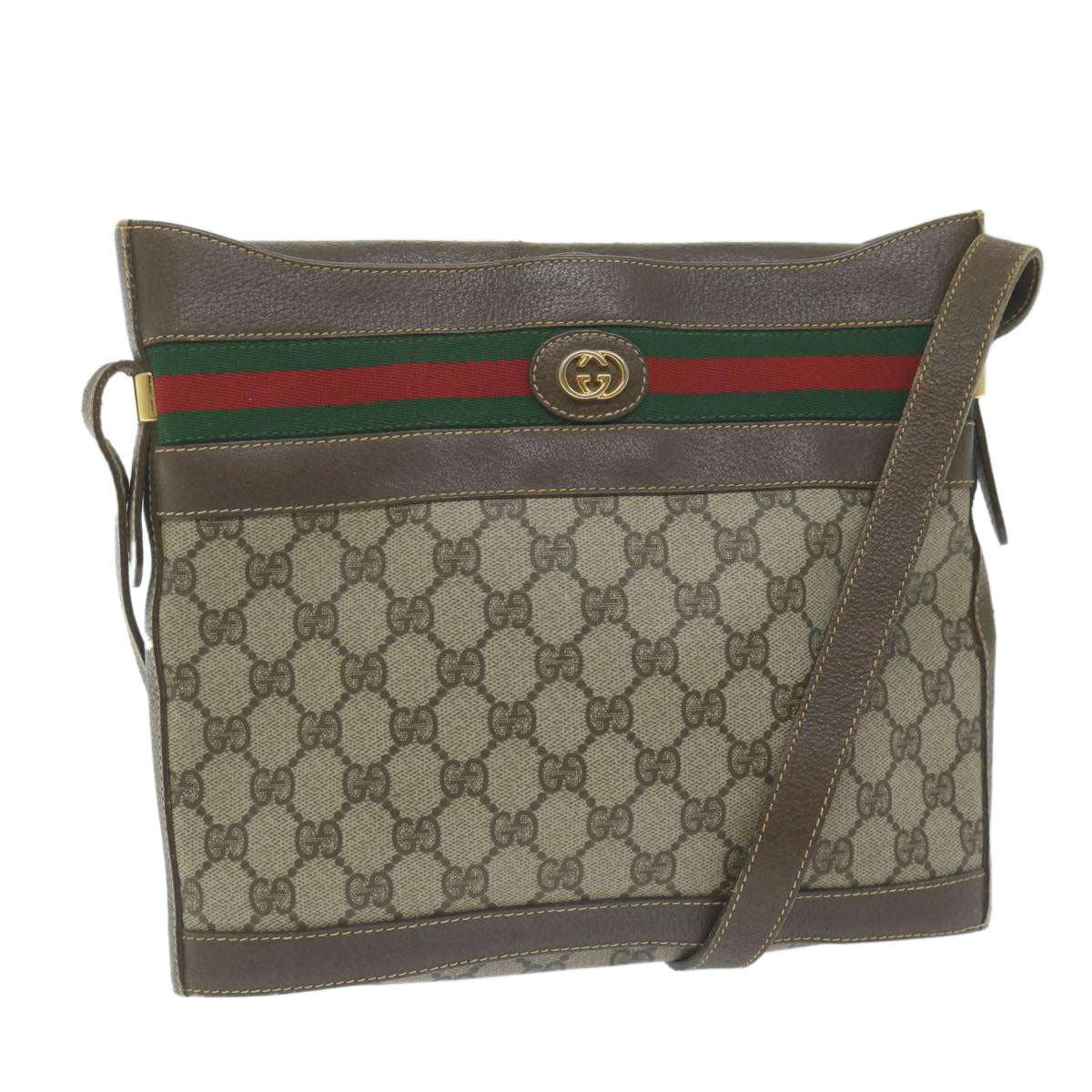 GUCCI GG Supreme Web Sherry Line Shoulder Bag Beige 001 110 0938 Auth yk10198