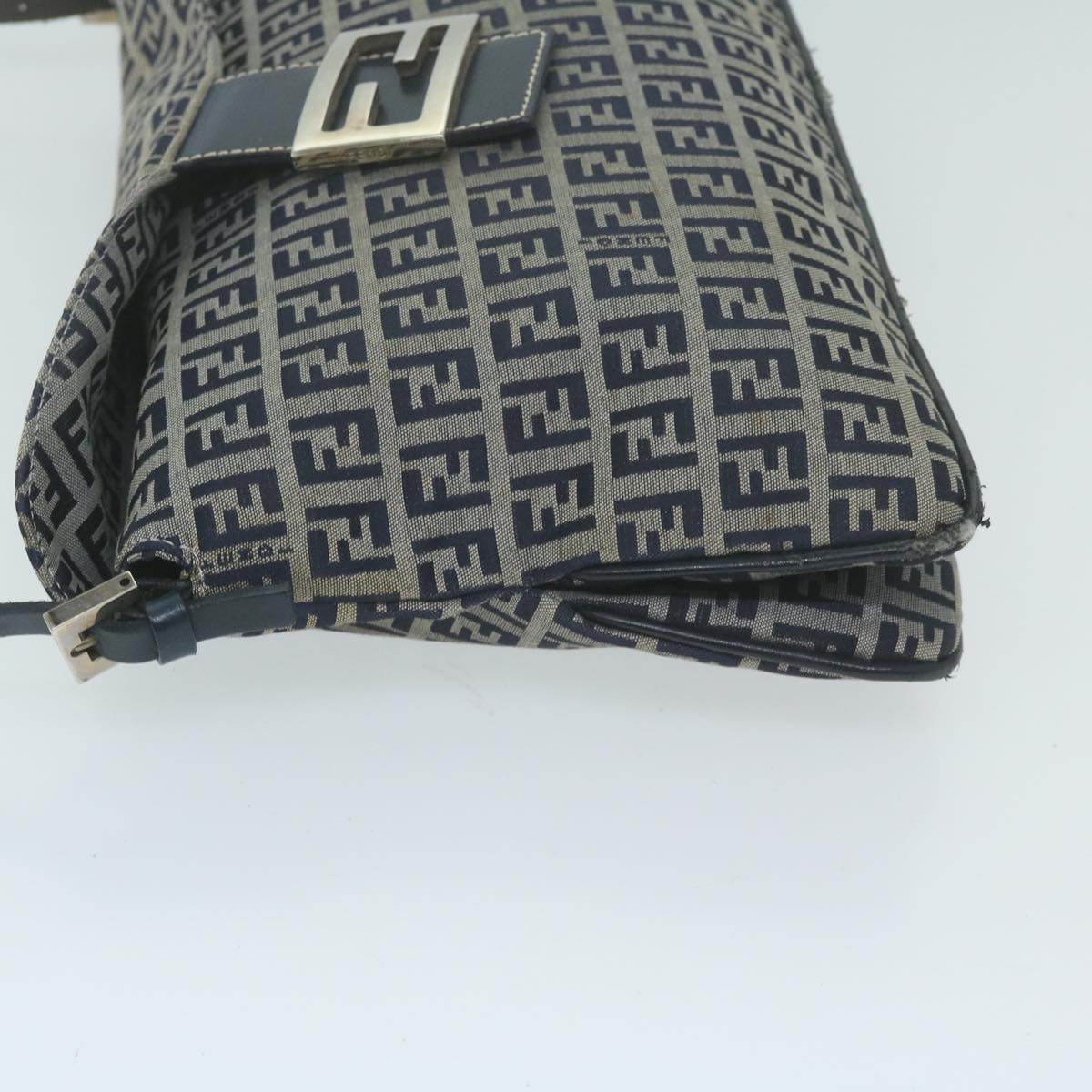 FENDI Zucchino Canvas Mamma Baguette Shoulder Bag Navy Auth yk10215