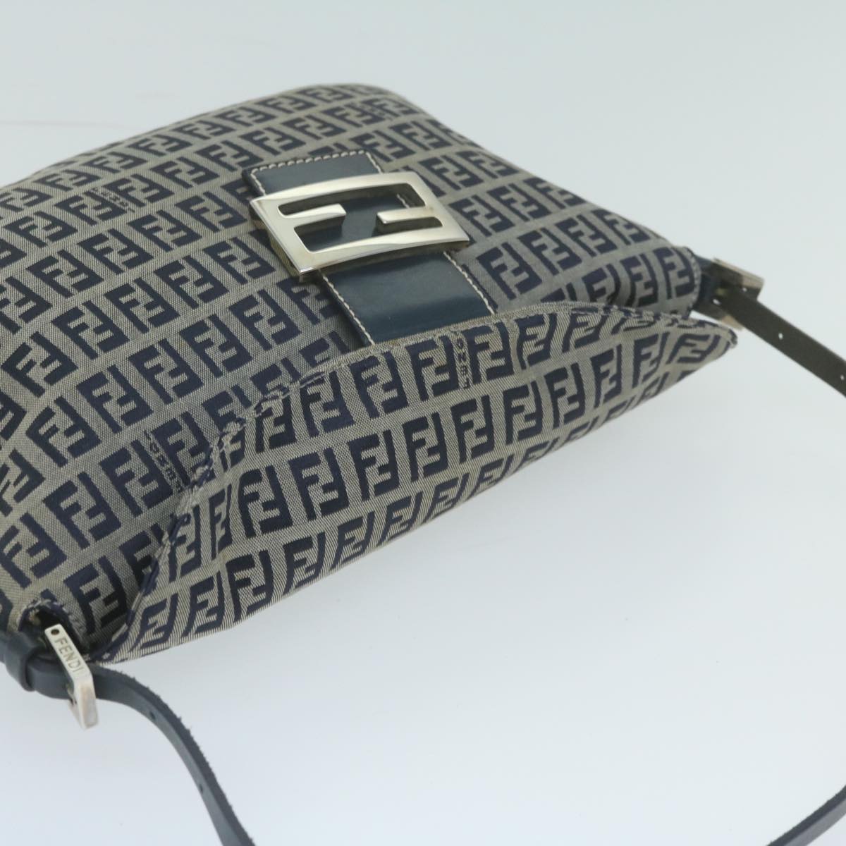 FENDI Zucchino Canvas Mamma Baguette Shoulder Bag Navy Auth yk10215