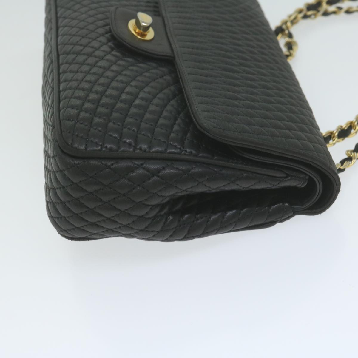 BALLY Quilted Chain Shoulder Bag Leather Black Auth yk10230