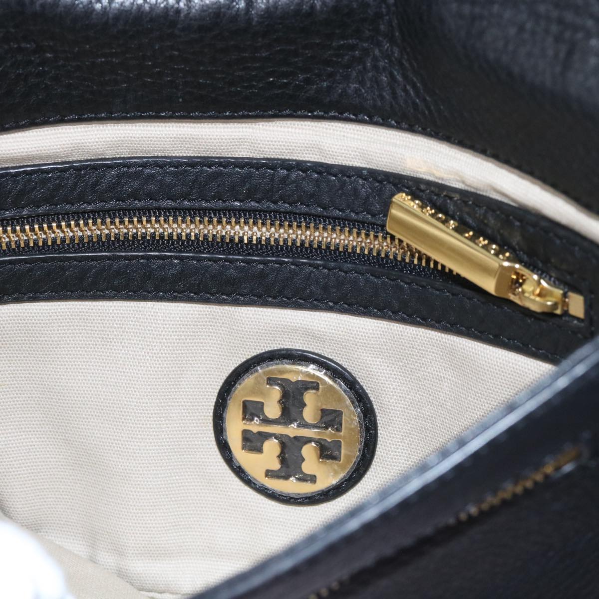 TORY BURCH Chain Shoulder Bag Leather Black Auth yk10231