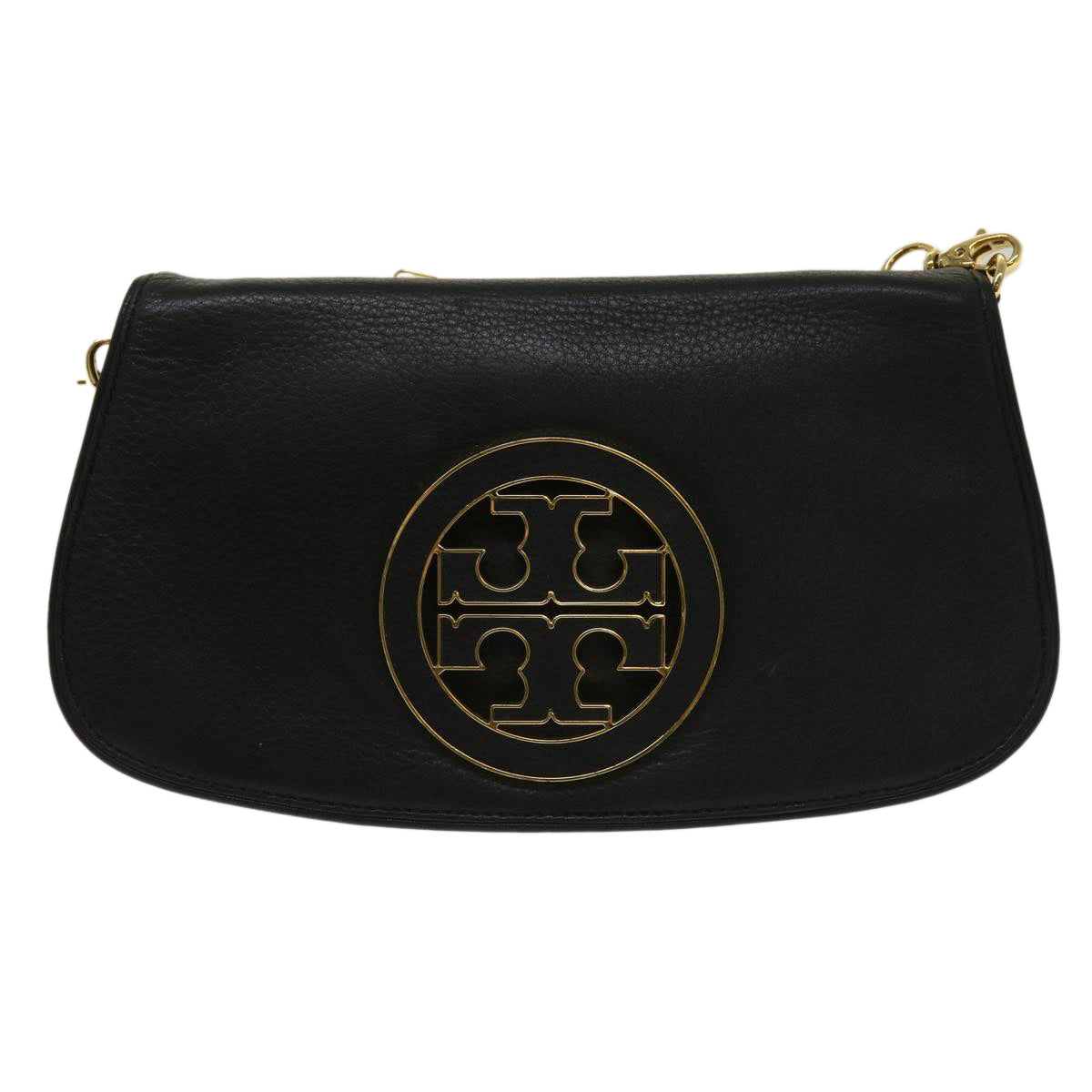 TORY BURCH Chain Shoulder Bag Leather Black Auth yk10231