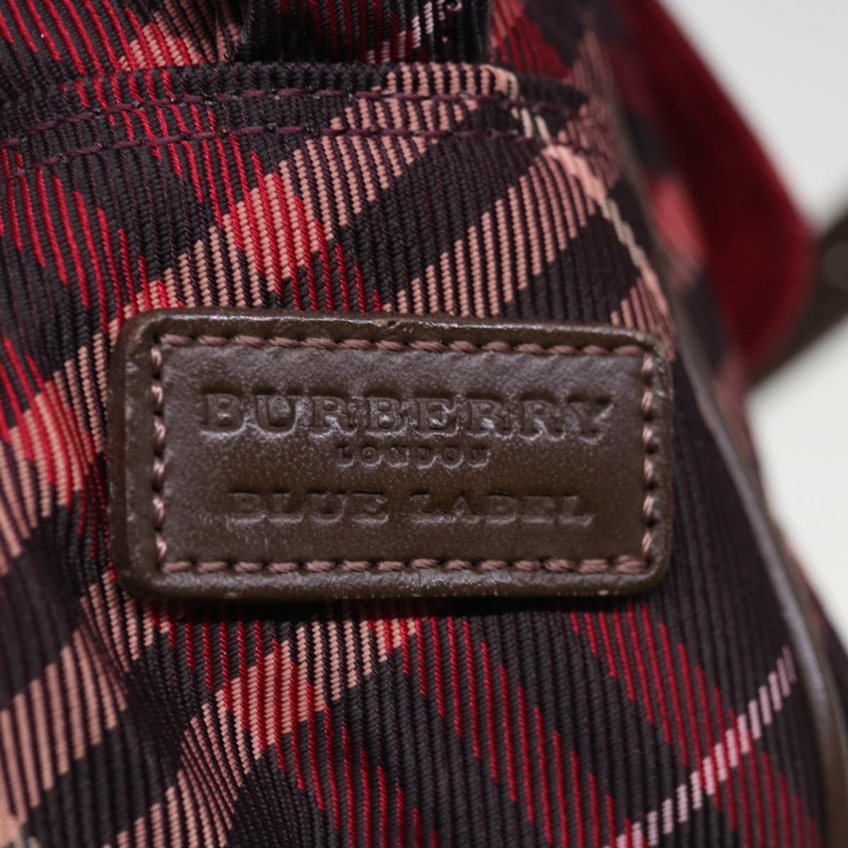 BURBERRY Nova Check Blue Label Shoulder Bag Nylon Red Brown Auth yk10261