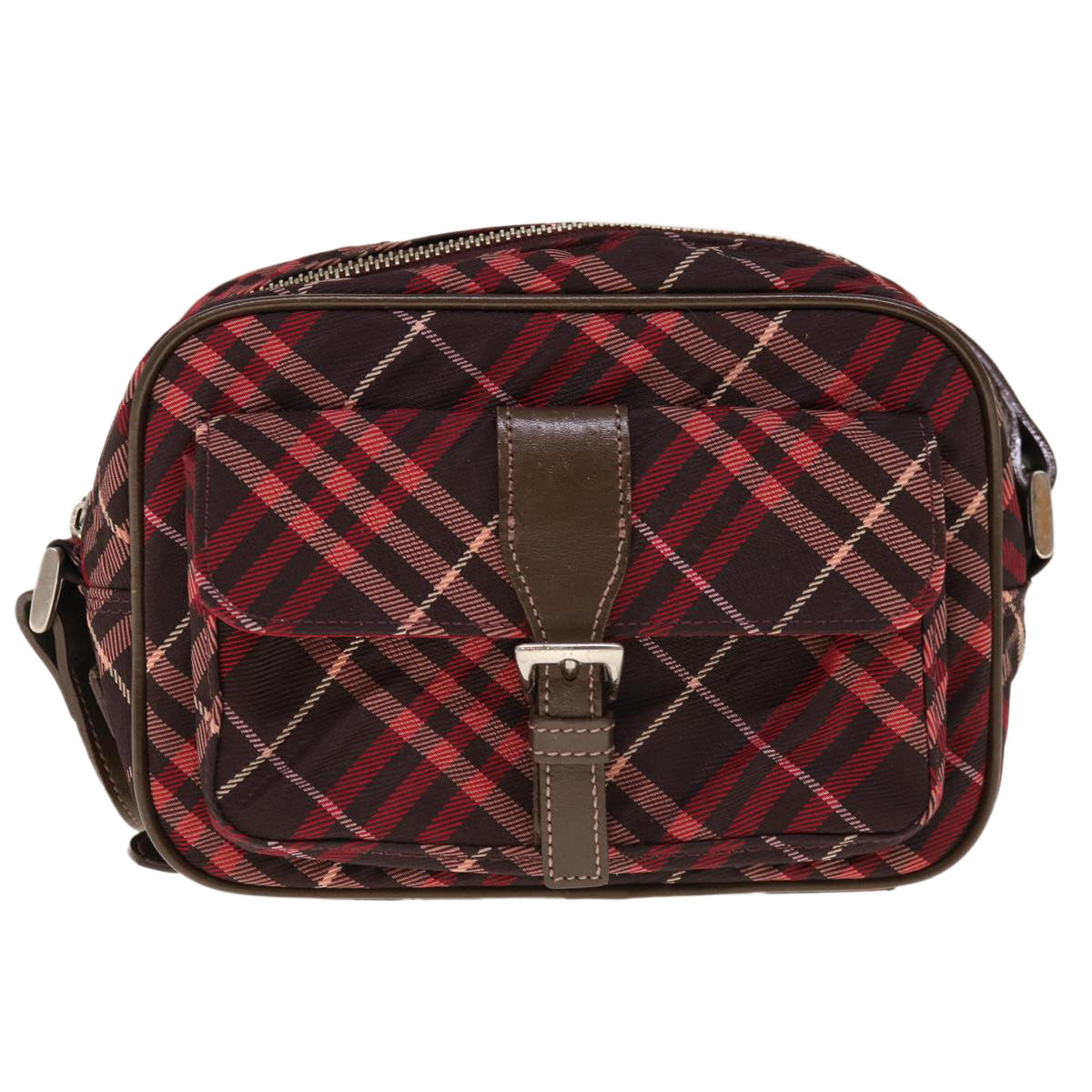 BURBERRY Nova Check Blue Label Shoulder Bag Nylon Red Brown Auth yk10261 - 0