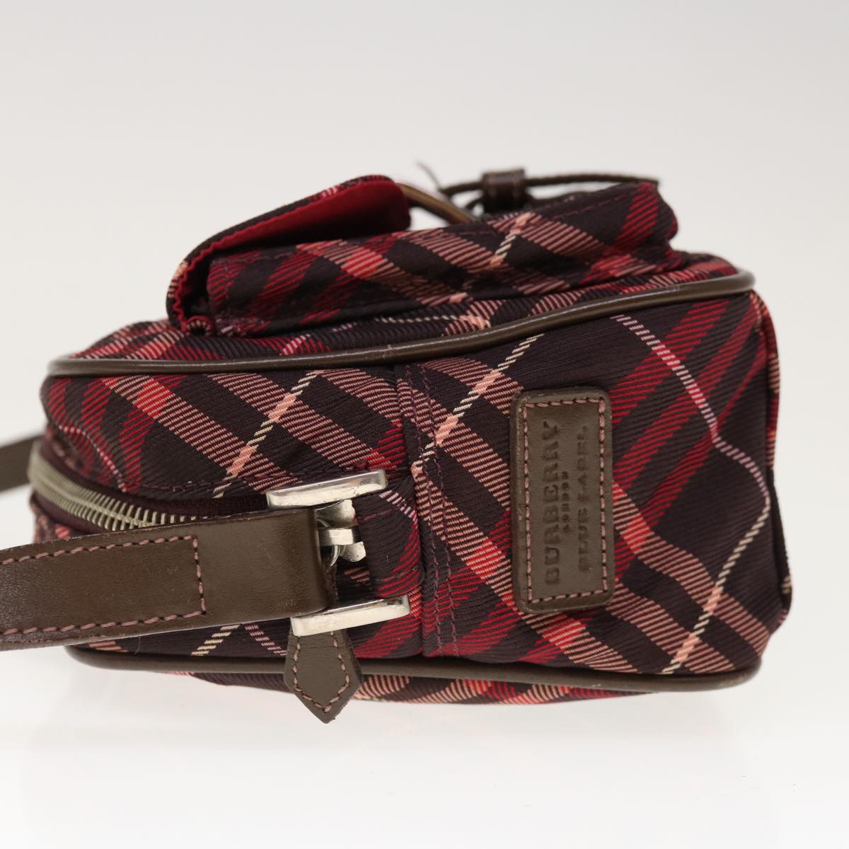 BURBERRY Nova Check Blue Label Shoulder Bag Nylon Red Brown Auth yk10261