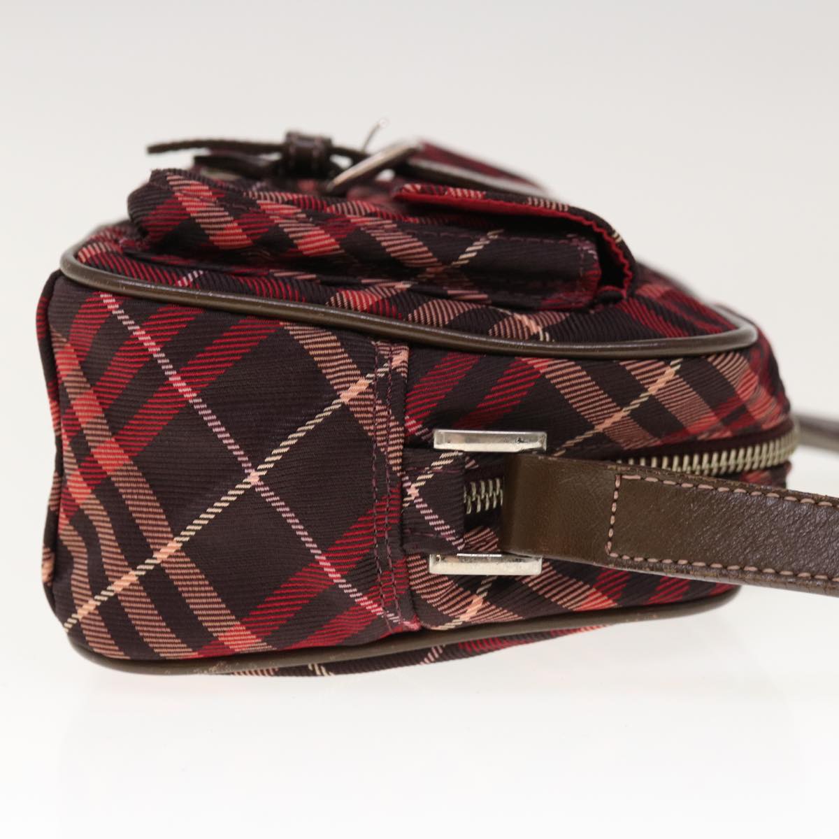 BURBERRY Nova Check Blue Label Shoulder Bag Nylon Red Brown Auth yk10261