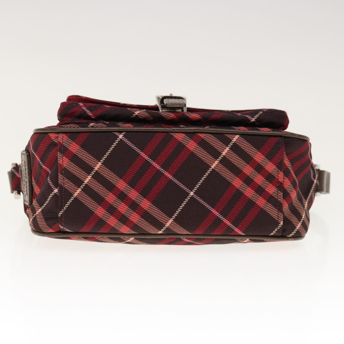 BURBERRY Nova Check Blue Label Shoulder Bag Nylon Red Brown Auth yk10261