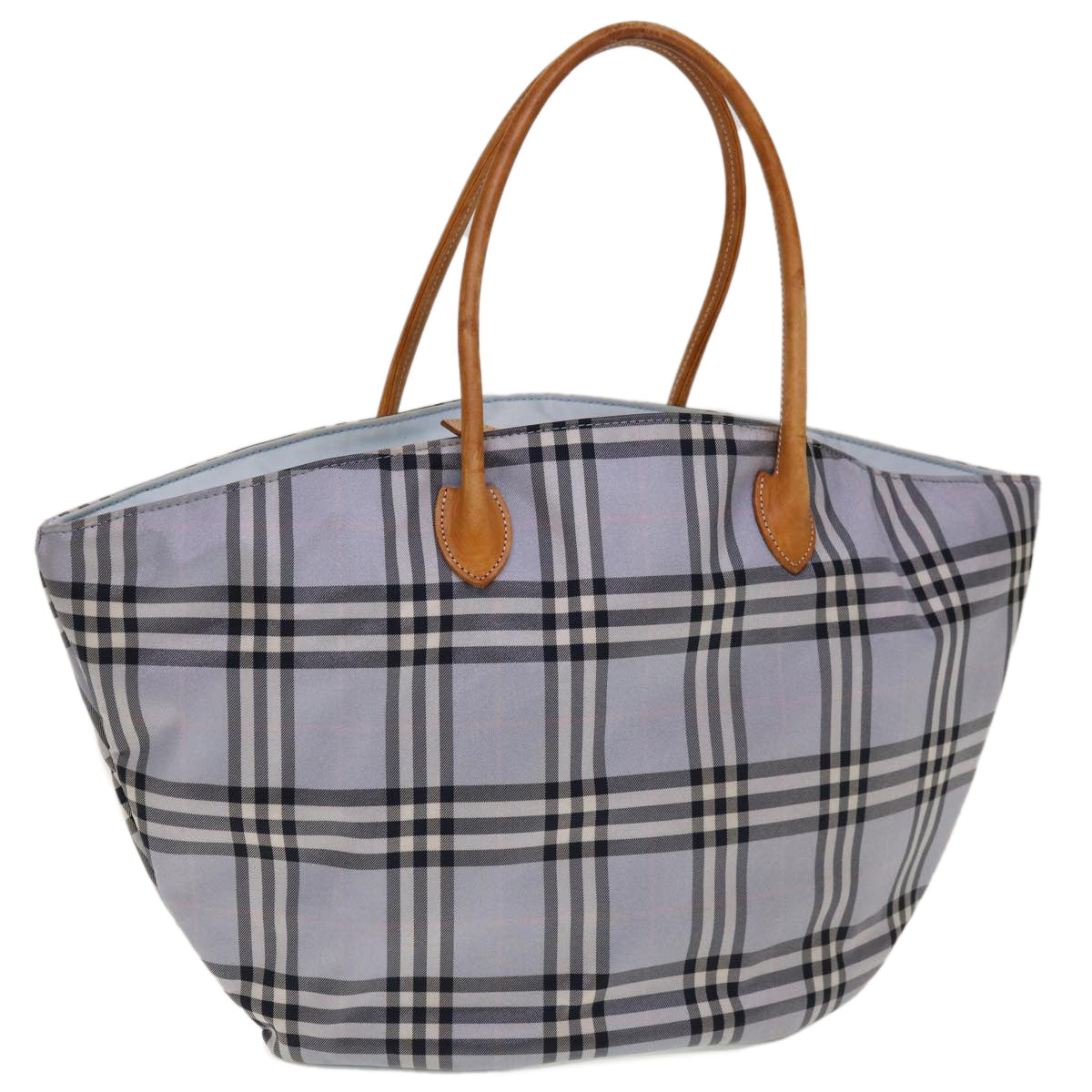 BURBERRY Nova Check Hand Bag Nylon Blue Brown Auth yk10262