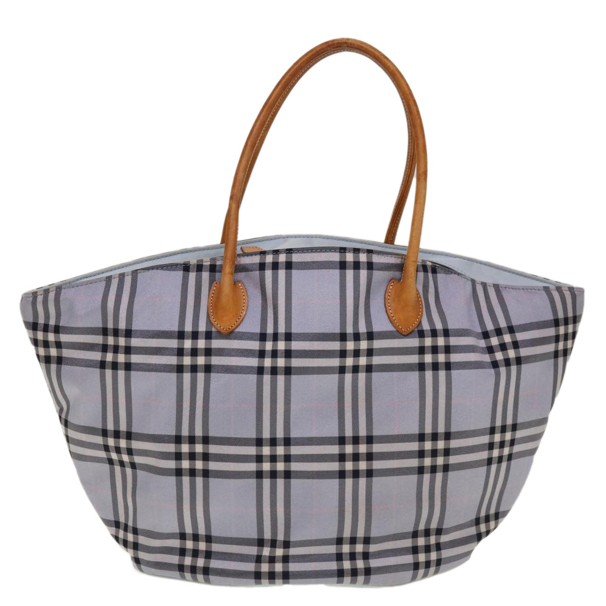 BURBERRY Nova Check Hand Bag Nylon Blue Brown Auth yk10262