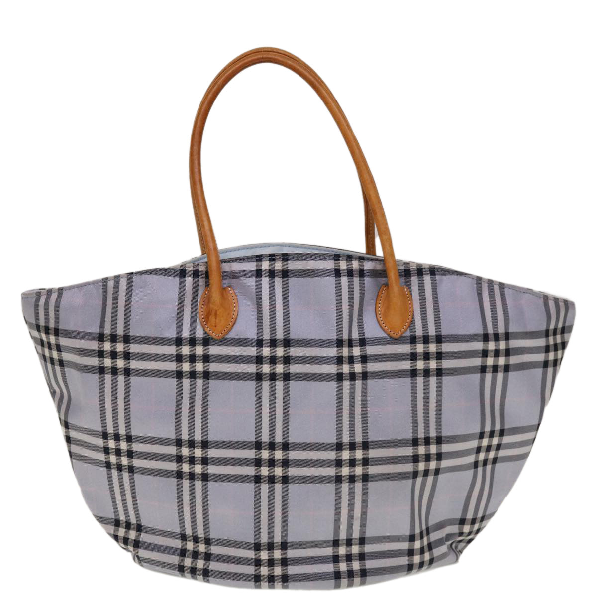 BURBERRY Nova Check Hand Bag Nylon Blue Brown Auth yk10262