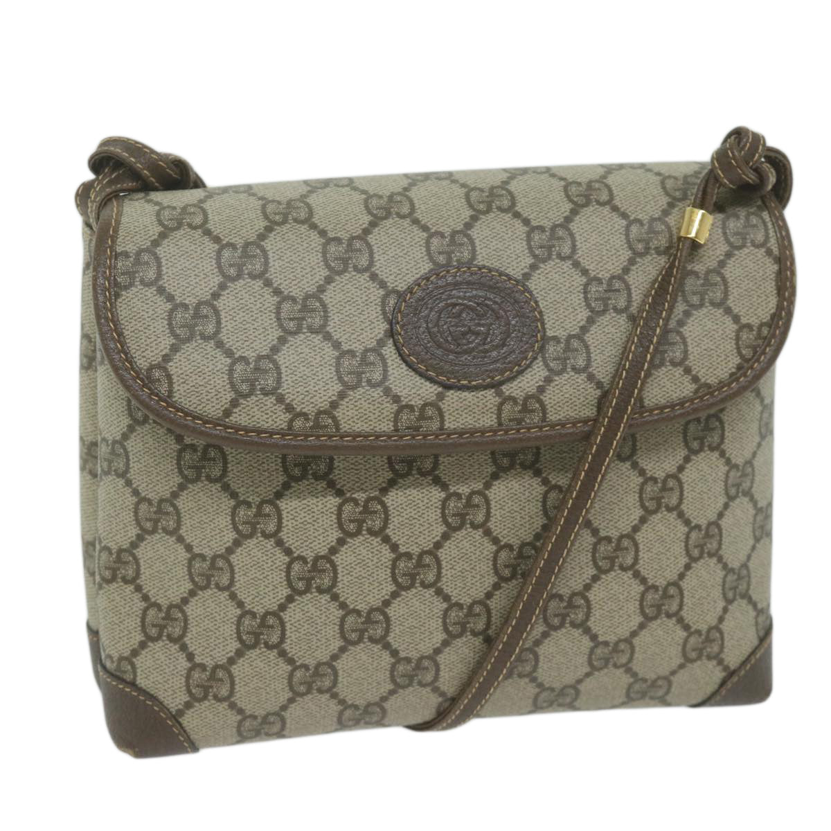 GUCCI GG Canvas Shoulder Bag PVC Beige Brown Auth yk10279