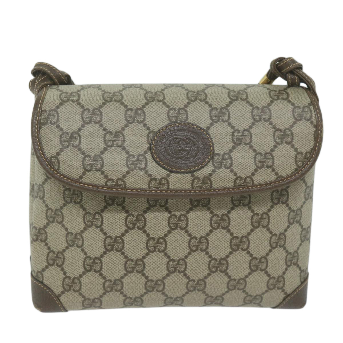 GUCCI GG Canvas Shoulder Bag PVC Beige Brown Auth yk10279