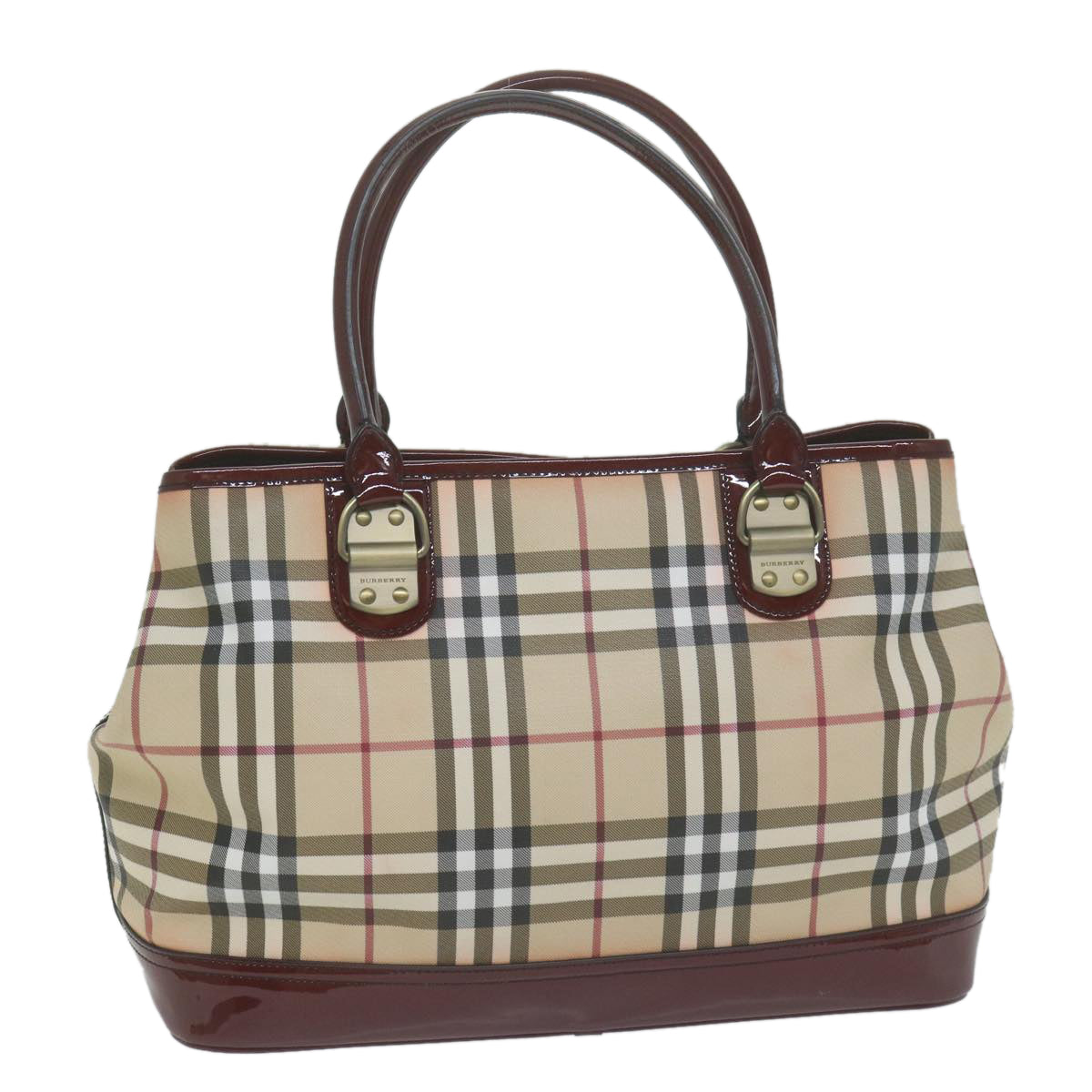 BURBERRY Nova Check Tote Bag Coated Canvas Beige Auth yk10308