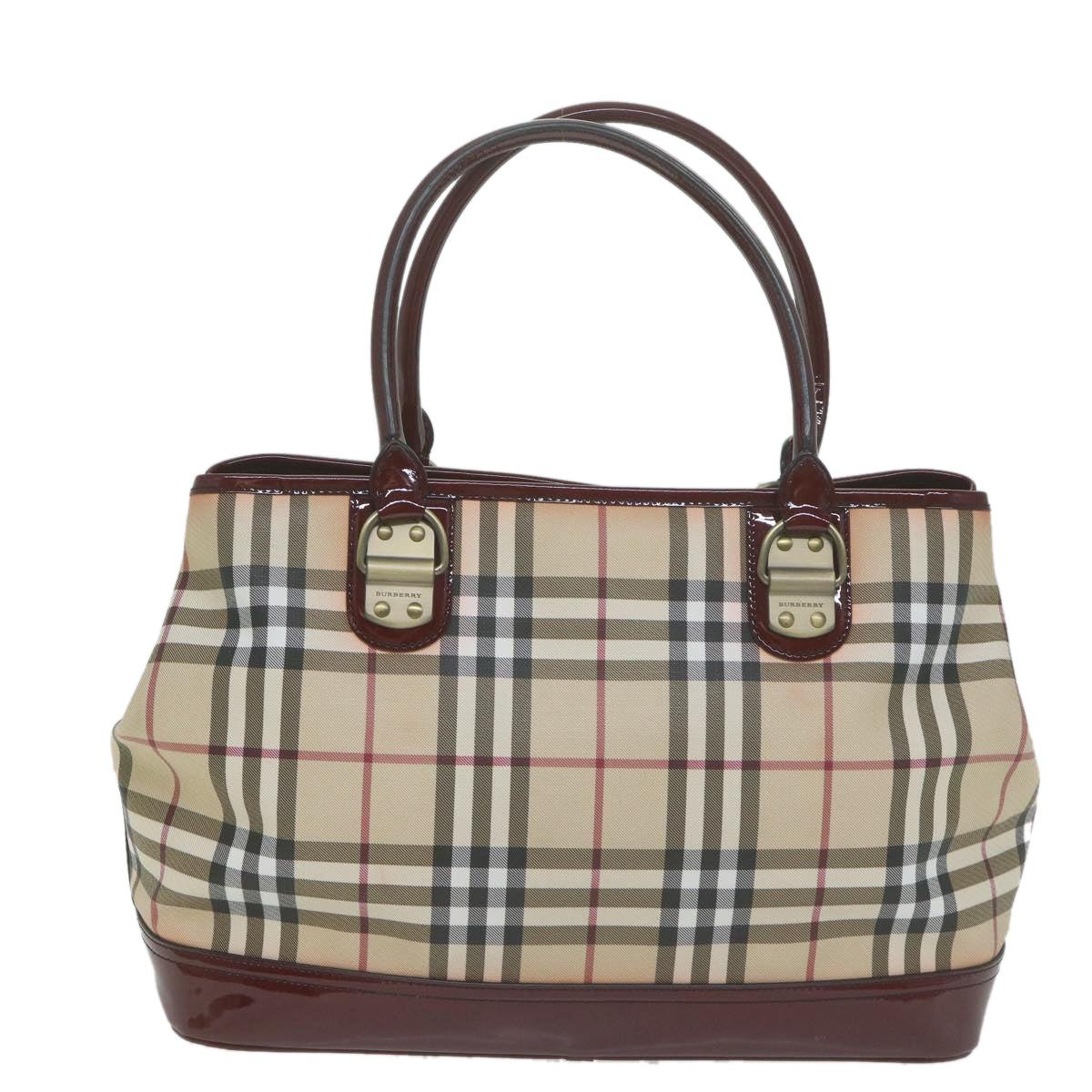 BURBERRY Nova Check Tote Bag Coated Canvas Beige Auth yk10308