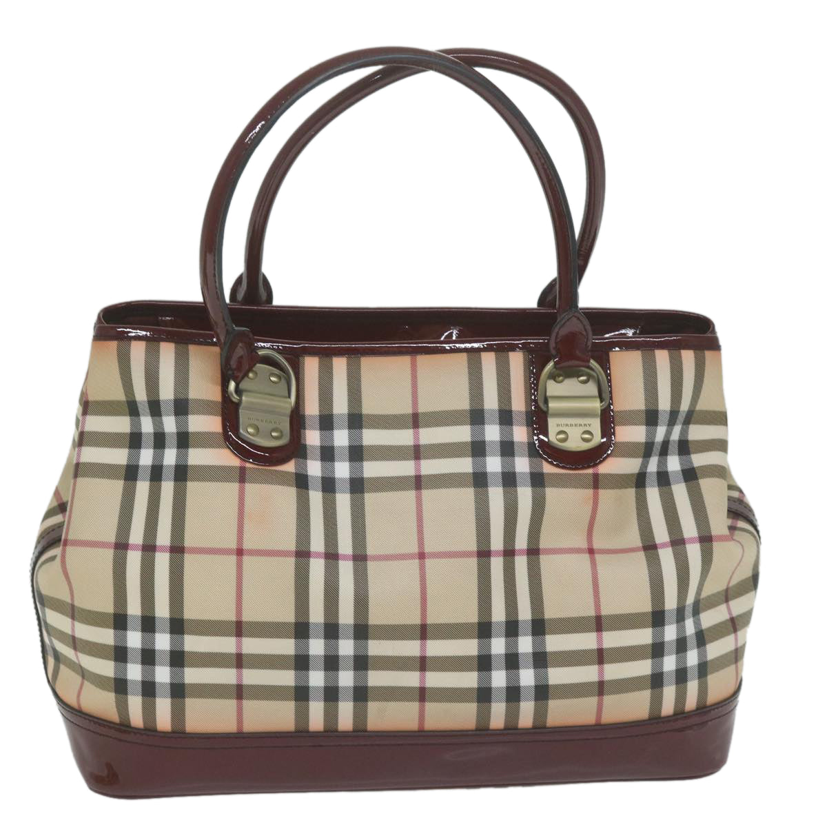 BURBERRY Nova Check Tote Bag Coated Canvas Beige Auth yk10308