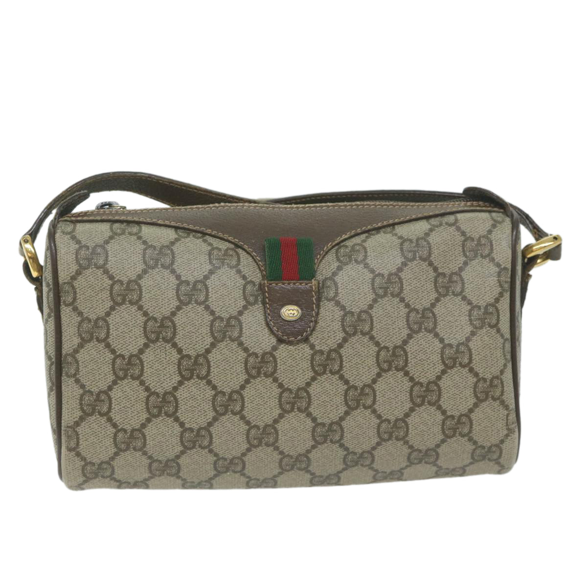 GUCCI GG Supreme Web Sherry Line Shoulder Bag PVC Beige 89 02 018 Auth yk10321