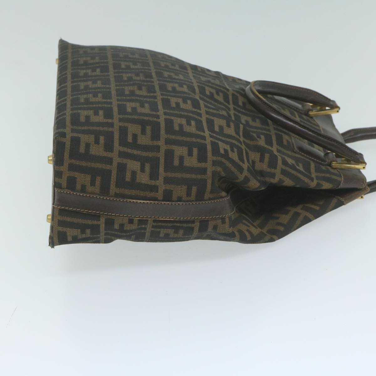 FENDI Zucca Canvas Hand Bag Black Brown Auth yk10338