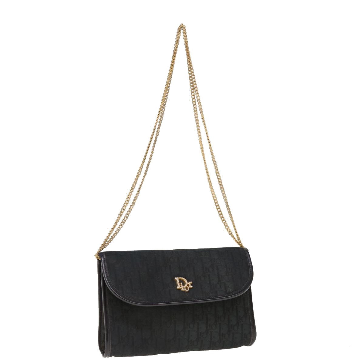 Christian Dior Trotter Canvas Chain Shoulder Bag Black Auth yk10342