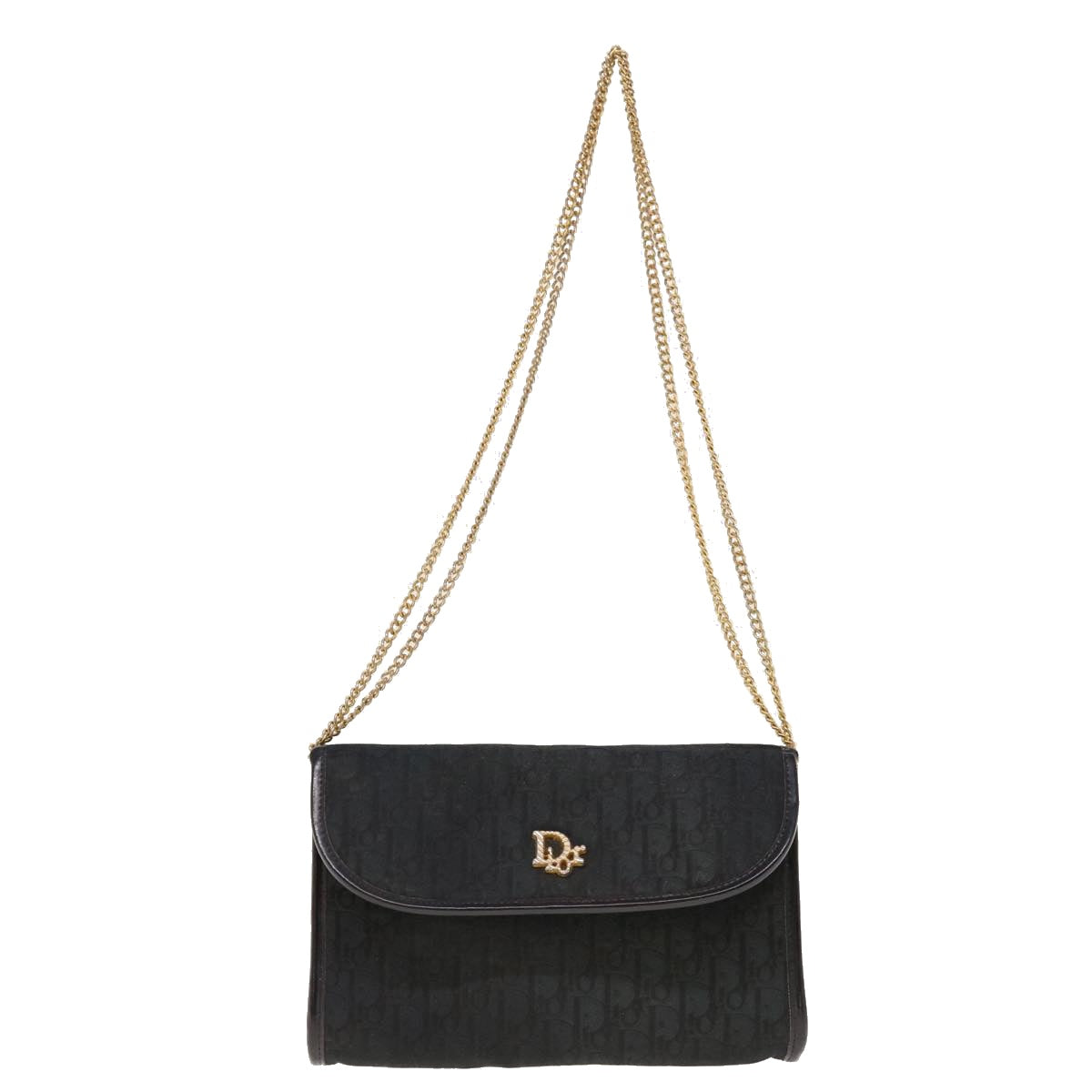 Christian Dior Trotter Canvas Chain Shoulder Bag Black Auth yk10342