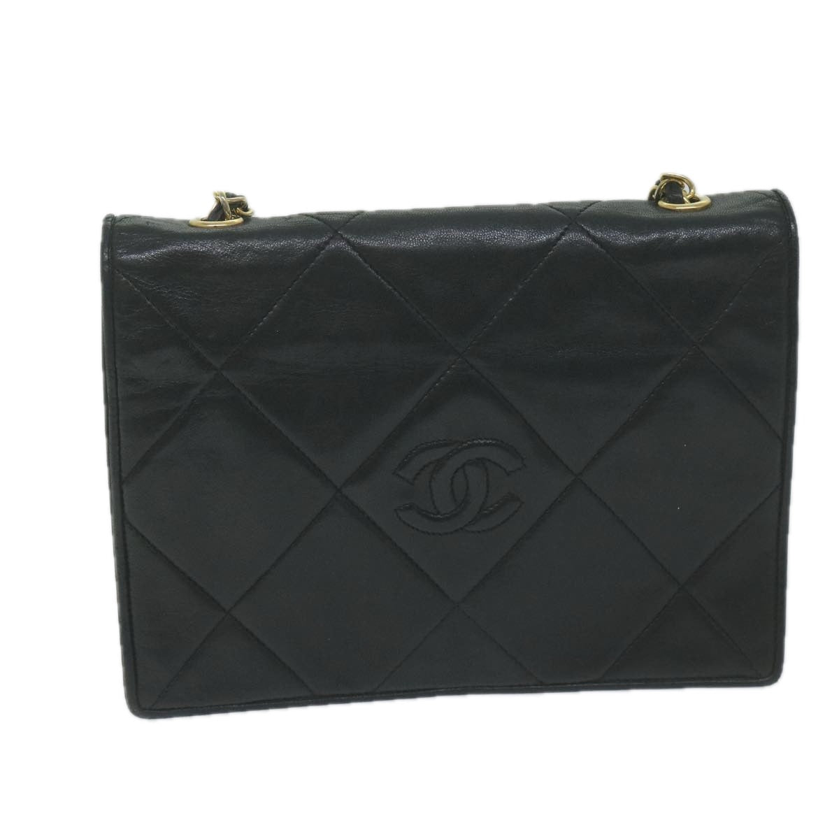 CHANEL Matelasse Chain Shoulder Bag Lamb Skin Black CC Auth yk10363 - 0