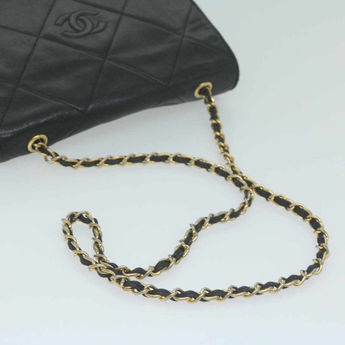 CHANEL Matelasse Chain Shoulder Bag Lamb Skin Black CC Auth yk10363