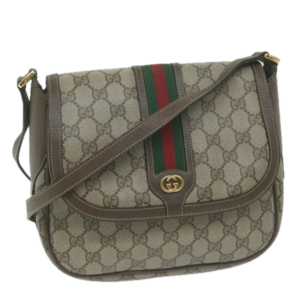 GUCCI GG Supreme Web Sherry Line Shoulder Bag Beige 001 115 0914 Auth yk10382