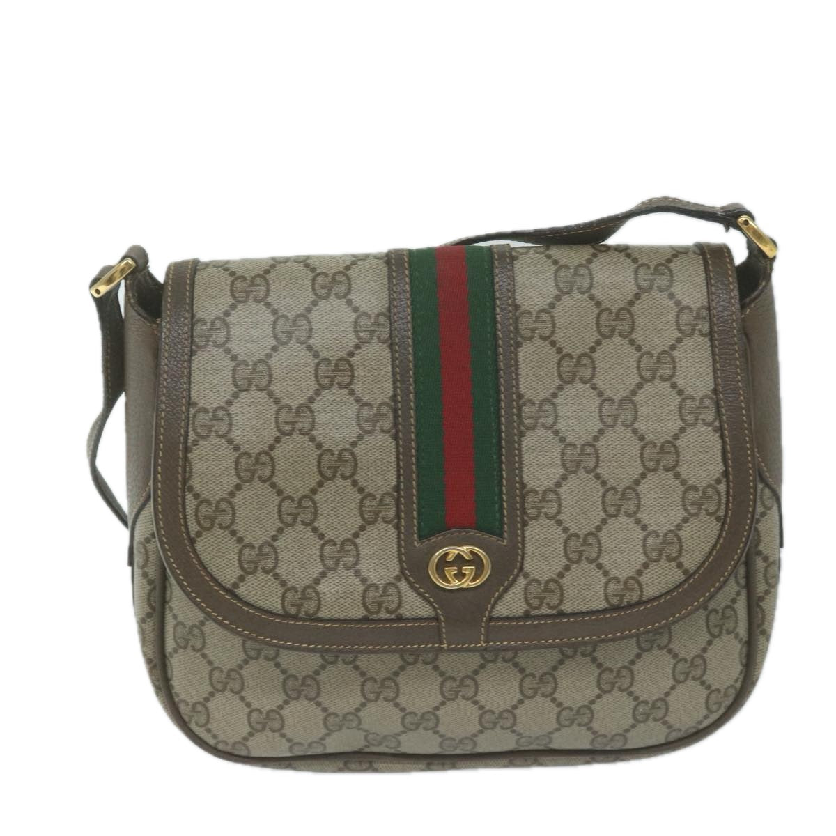 GUCCI GG Supreme Web Sherry Line Shoulder Bag Beige 001 115 0914 Auth yk10382 - 0