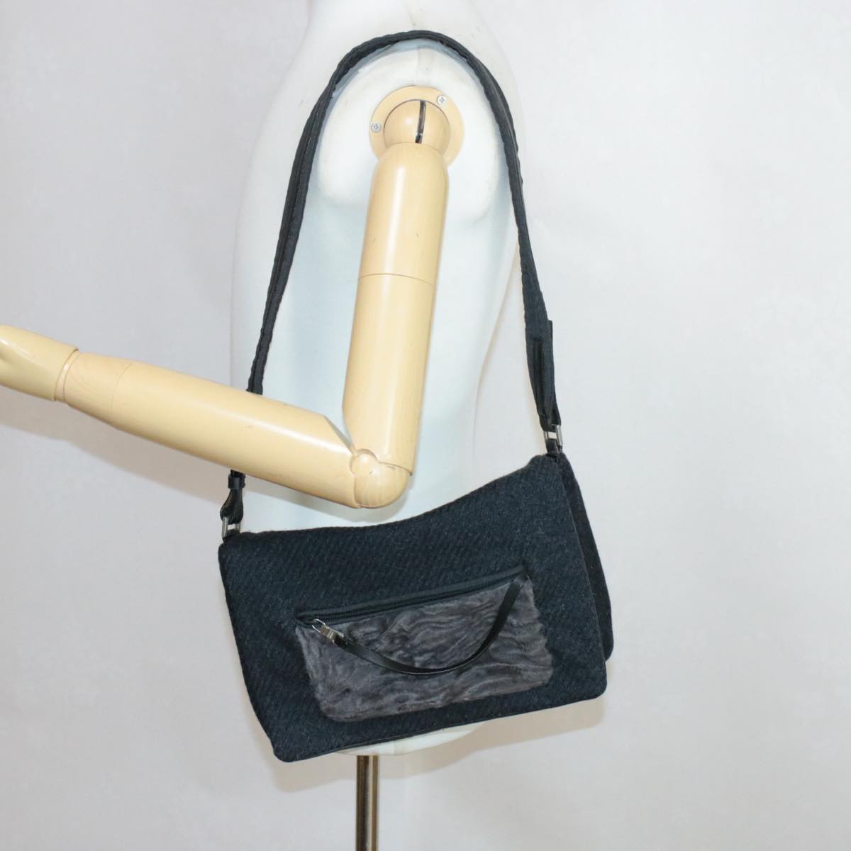 PRADA Suede Shoulder Bag Black Auth yk115