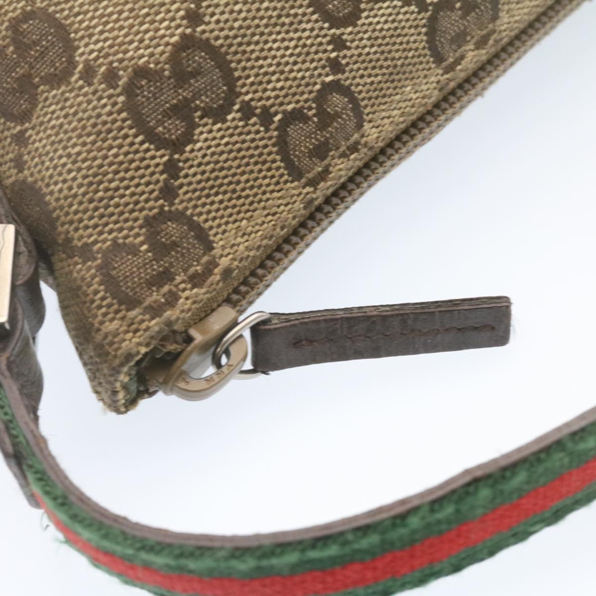 GUCCI Web Sherry Line GG Canvas hand Pouch Beige Red Green Auth yk1727