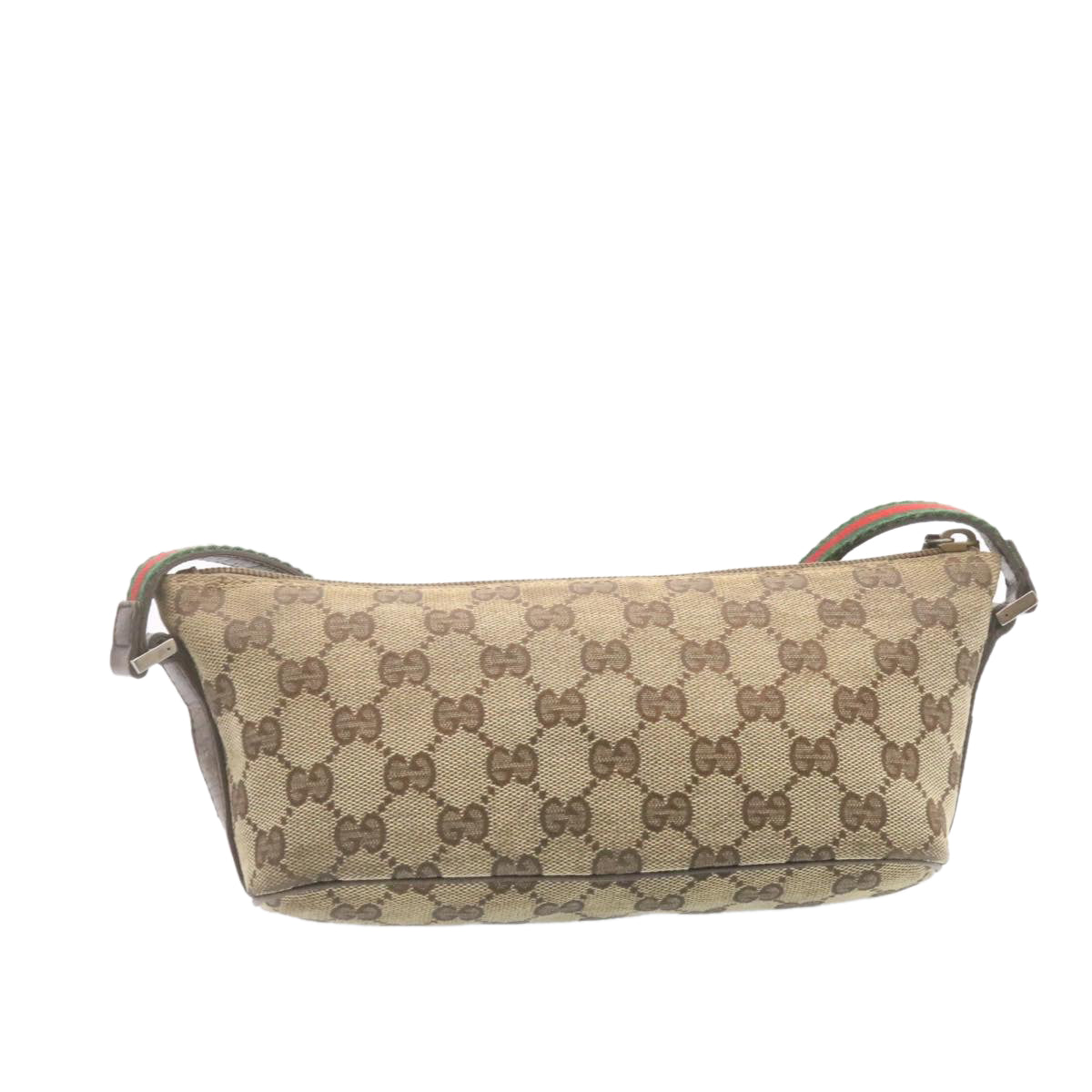 GUCCI Web Sherry Line GG Canvas hand Pouch Beige Red Green Auth yk1727