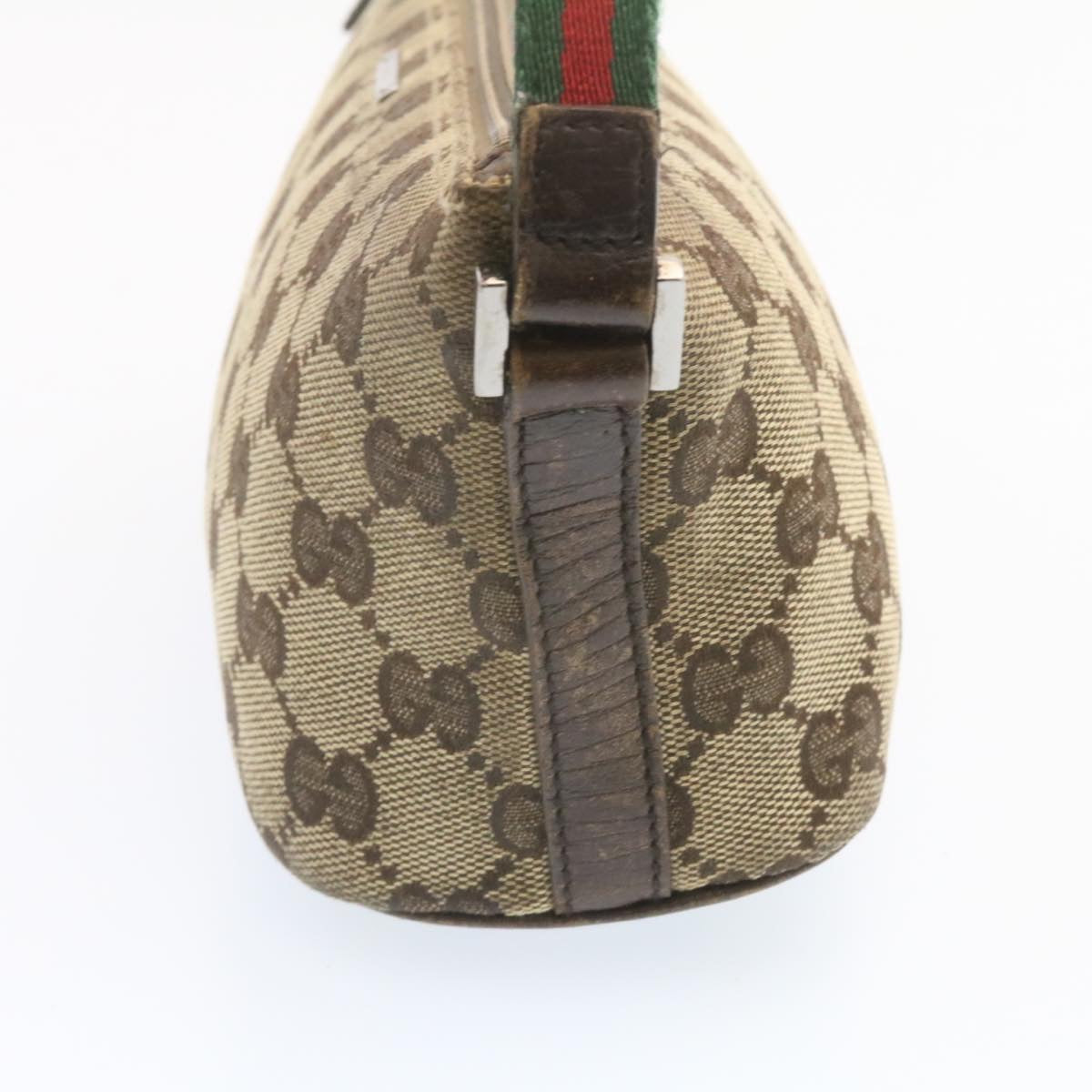 GUCCI Web Sherry Line GG Canvas hand Pouch Beige Red Green Auth yk1727